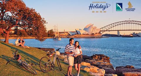 Scenic view from Mrs Macquaries Chair, Sydney A couple out cycling enjoy a scenic view from Mrs Macquaries Chair, Sydney