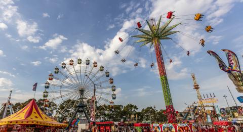 Crowds enjoying the carnival rides at the 2019 Sydney Royal Easter Show, Sydney Showground at Sydney Olympic Park